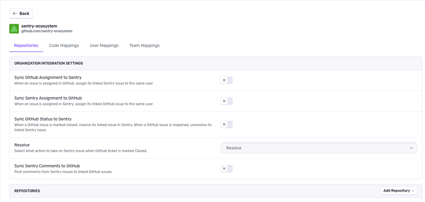 Sync GitHub statuses to Sentry